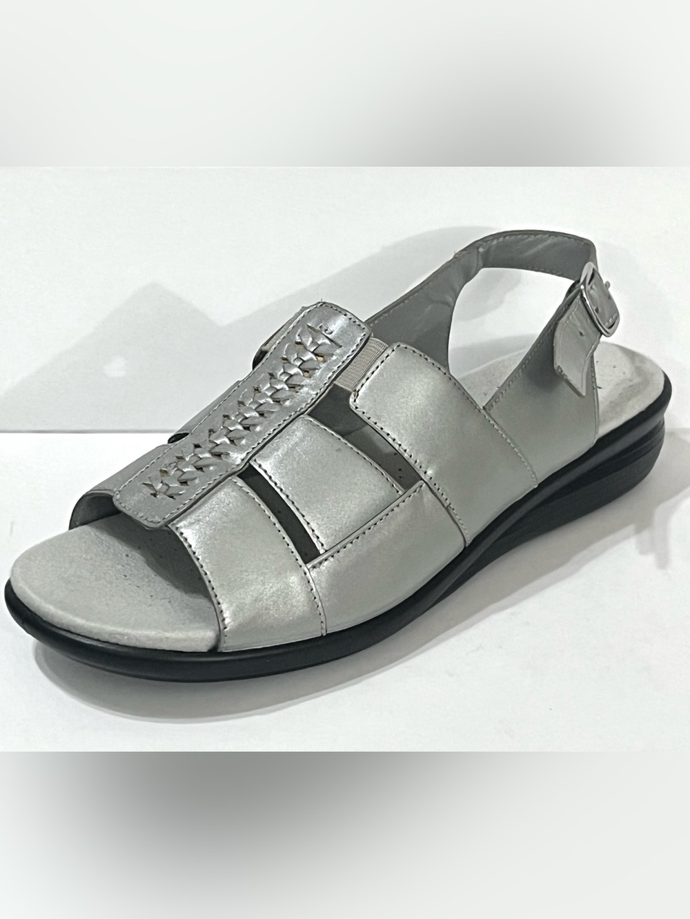 Hotter Comfort Concept Candice Slingback Wedge Sandals Metallic Pewter 9.5